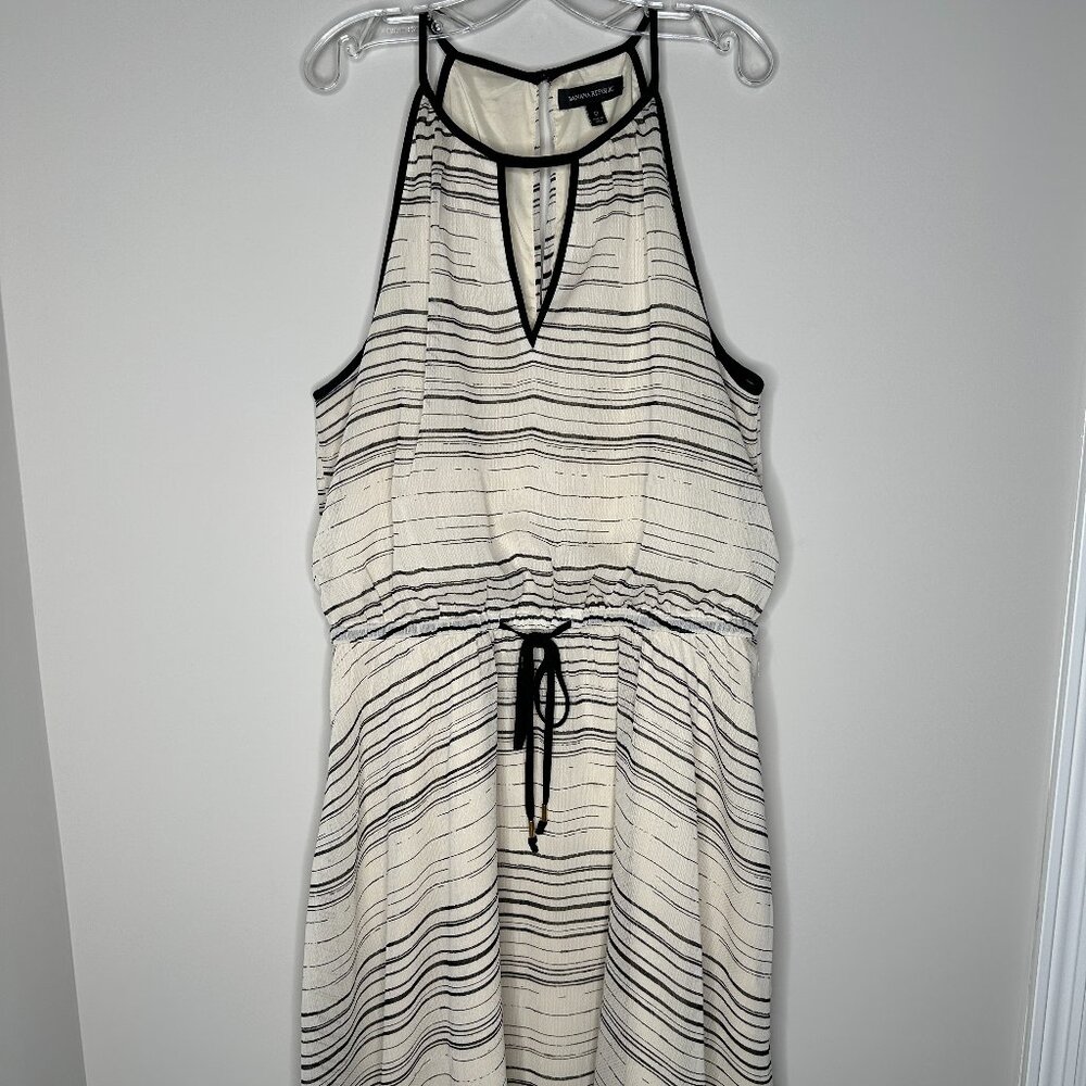 Banana Republic Size 12 Off White & Black Striped Sleeveless A-Line Dress